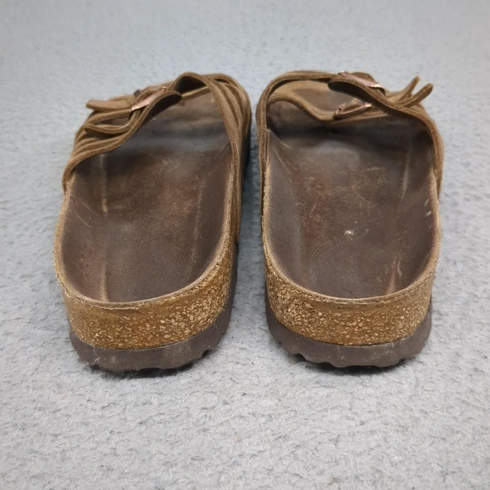 Birkenstock Sandals Womens Size 8 Brown Suede Slide Comfort Strappy Footbed